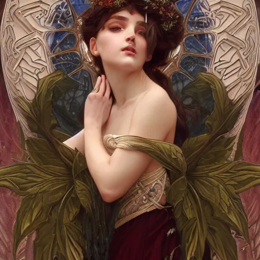 Image similar to portrait of winter goddess, intricate, elegant, highly detailed, digital painting, artstation, concept art, smooth, sharp focus, illustration, art by artgerm and greg rutkowski and alphonse mucha and william - adolphe bouguereau