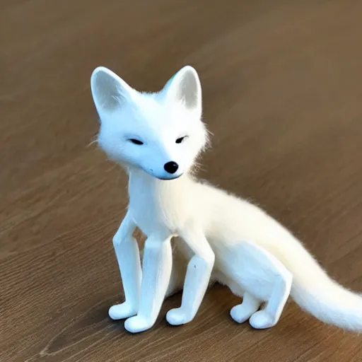 Image similar to medium - shot of a wooden handmade application simple doll of a white fox, highly detailed, sharp focus, promo photo, by shaun tan,