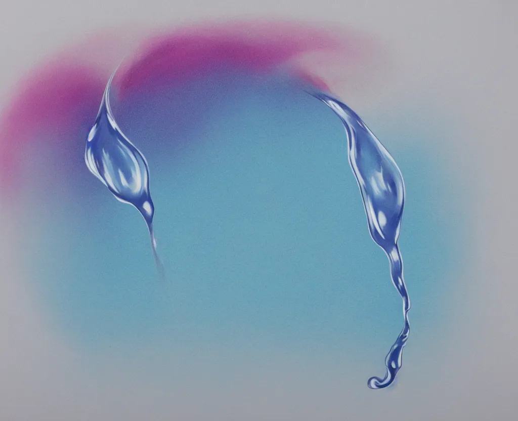 Prompt: beautiful matte airbrush of a big glossy water drop dripping on a white background, inspired by 8 0's airbrush illustrations