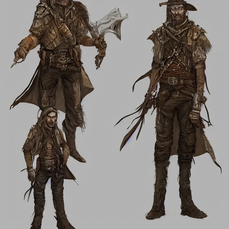 Prompt: full body+ face concept art of a post-apocalyptic sheriff marshal in the style of high fantasy art in the style of Wild west art trending on artstation deviantart Pinterest detailed realistic High Resolution HD 8k