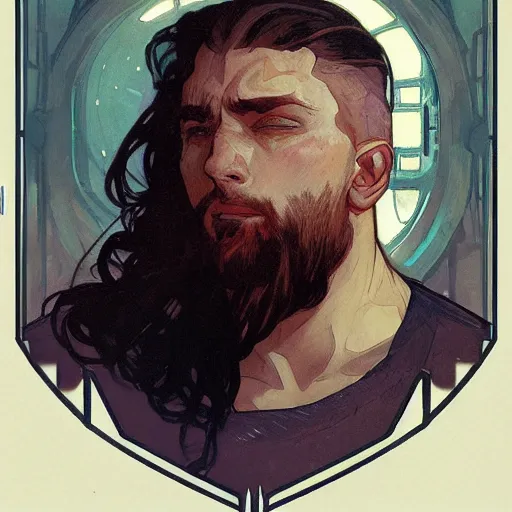 Image similar to portrait of depressed gigachad, male D&D, concept art, art by Greg Rutkowski and Alphonse Mucha