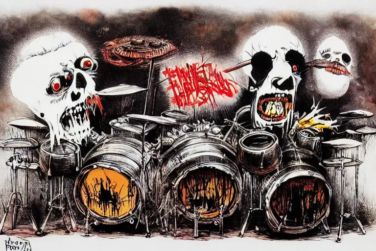 Prompt: drums from hell by ralph steadman