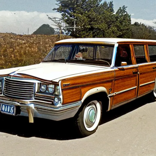 Image similar to jesus driving a kingswood station wagon