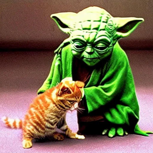 Image similar to Jedi master yoda playing with a kitten