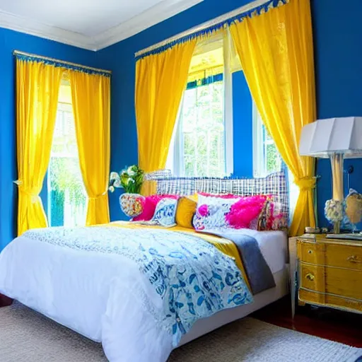 Image similar to a bedroom with banana curtains