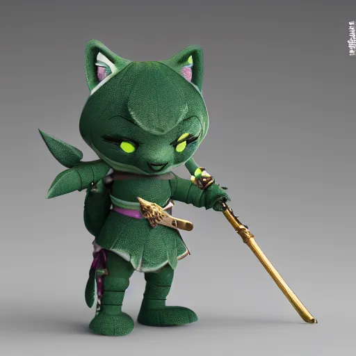 Prompt: cute fumo plush of a knight cat girl of a royal legion, green and purple, vray