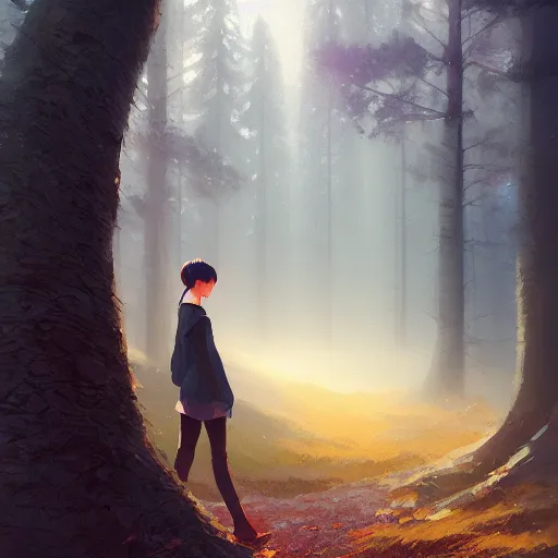 Image similar to eurasian jay in avila pinewood, 4 k, concept art, by wlop, ilya kuvshinov, artgerm, krenz cushart, greg rutkowski, pixiv. cinematic dramatic atmosphere, sharp focus, volumetric lighting, cinematic lighting, studio quality