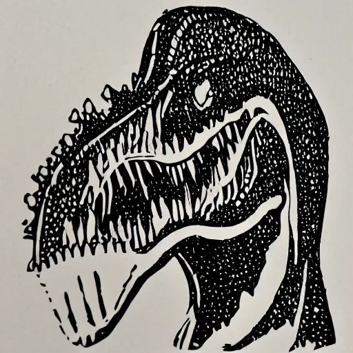 Prompt: linocut of a dinosaur