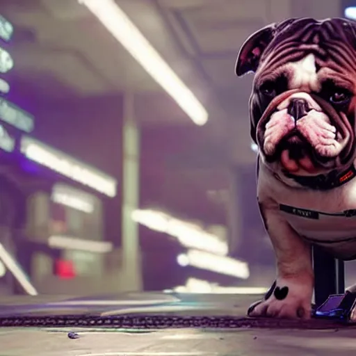 Image similar to english bulldog with augmentations cyberpunk 2 0 7 7