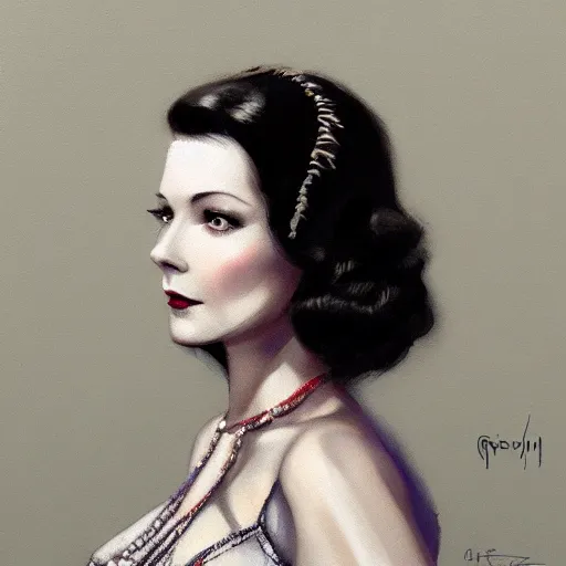 Image similar to closeup portrait of a young vivien leigh, 1 9 2 0 s, femme fatale, city background, megacity, high fantasy, dramatic light, gorgeous view, depth, high detail, digital art, painted by greg rutkowski, trending on artstation