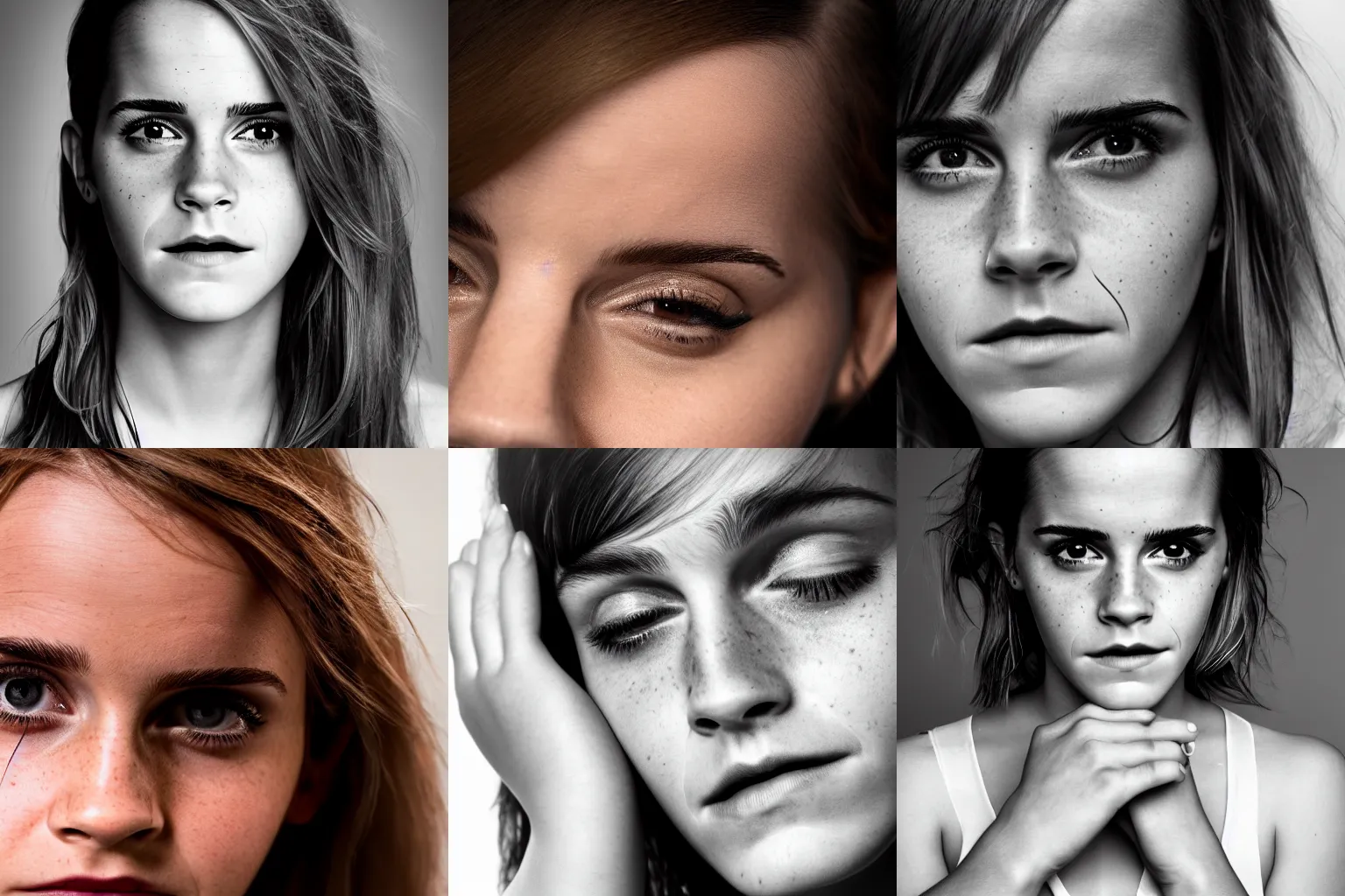 Prompt: Emma Watson, tears, crying, color, headshot, close-up, studio lighting, 200mm, canon, f/22