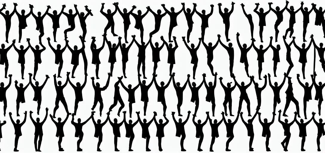 Image similar to symmetry, multiple humans in solid silhouettes, saluting, dancing, interacting and posing, mooc, organic and intricate, elegant, highly detailed, concept art, sharp focus, illustration, high contrast, long shadows, painted with colour on white, 8 k