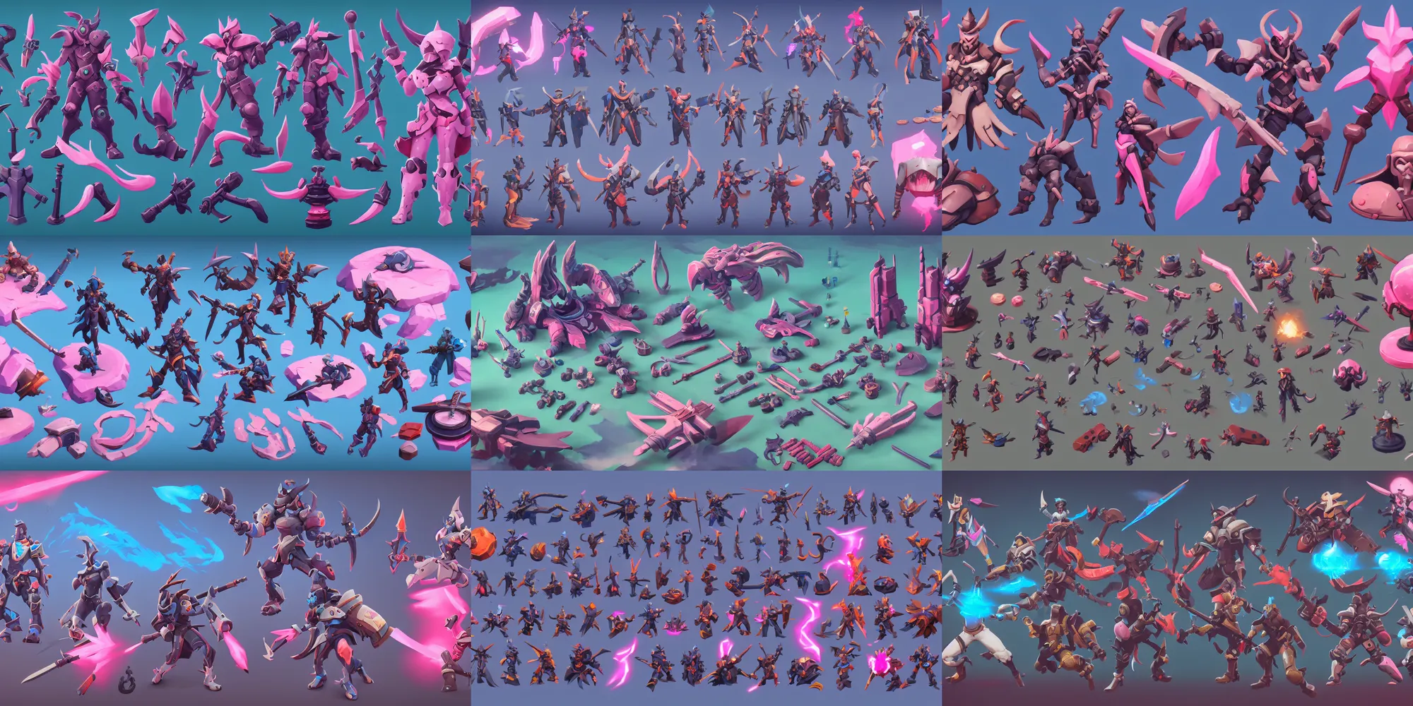 Prompt: game asset of kitbash 3 d, in gouache detailed paintings, props, stylized, 2 d sprites, kitbash, arcane, overwatch, blue and pink color scheme, 8 k, close up