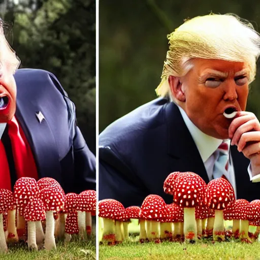 Image similar to donald trump eating amanita muscaria