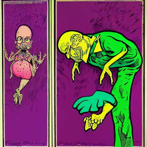 Image similar to tweety bird body horror portrait technicolor r. crumb