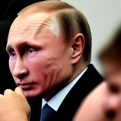 Image similar to putin teams up with a mysterious teenage putin, perfect faces