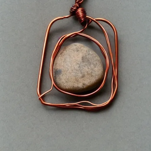 Prompt: beautiful but simple amulet made from equal parts sandstone and dirtstone, bound together by copper wire