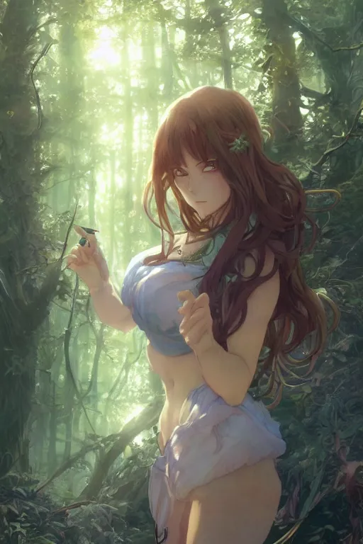 Image similar to anime key visual of a beautiful young female the hulk intricate, magical forest, stunning, highly detailed, digital painting, artstation, smooth, hard focus, illustration, art by artgerm and greg rutkowski and alphonse mucha