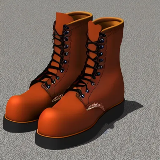 Prompt: hyper realistic 3 d redwing boots, blender, wide shot