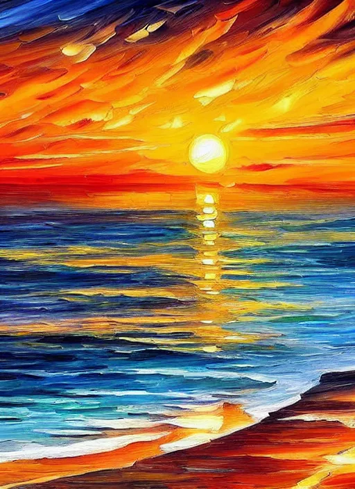 Prompt: beautiful seaside greek sunset in the style of leonid afremov
