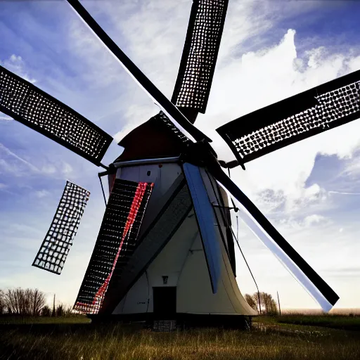 Image similar to cyberpunk alkmaar windmill solarpunk 8 k photo award winning