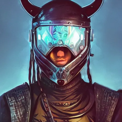 Image similar to cyberpunk viking helmet mask warrior goddess robot ninja fantasy, art gta 5 cover, official fanart behance hd artstation by jesper ejsing, by rhads, makoto shinkai and lois van baarle, ilya kuvshinov, ossdraws