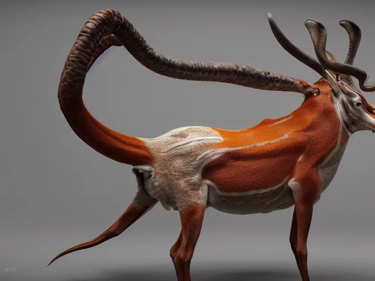 Prompt: Mutant antelope with translucent leather sacks of different sizes growing on its back. Concept art, octane render, extremely high detail, details, hyperrealism, cinematic, 8k, depth of field