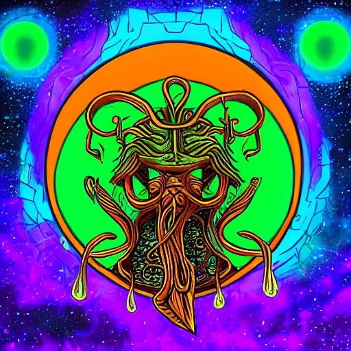 Image similar to cthulu, pharaoh, dmt, outspace background