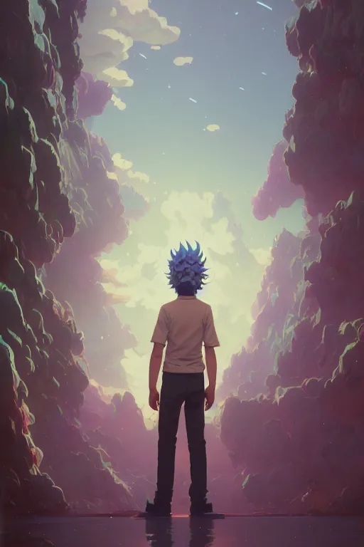 Image similar to highly detailed surreal vfx portrait of a rick sanchez, stephen bliss, unreal engine, greg rutkowski, loish, rhads, beeple, makoto shinkai and lois van baarle, ilya kuvshinov, rossdraws, tom bagshaw, alphonse mucha, global illumination, detailed and intricate environment