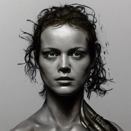 Prompt: ripley from alien, head and shoulders portrait, extremely detailed masterpiece, one single continues line.