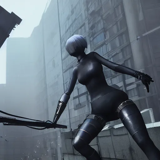 Image similar to 2B nier automata, 4k screenshot of Half life 2 gameplay, 8k hdr showcase