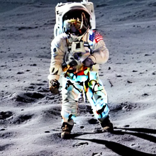 Image similar to spacesuit walking on the moon with nobody inside it