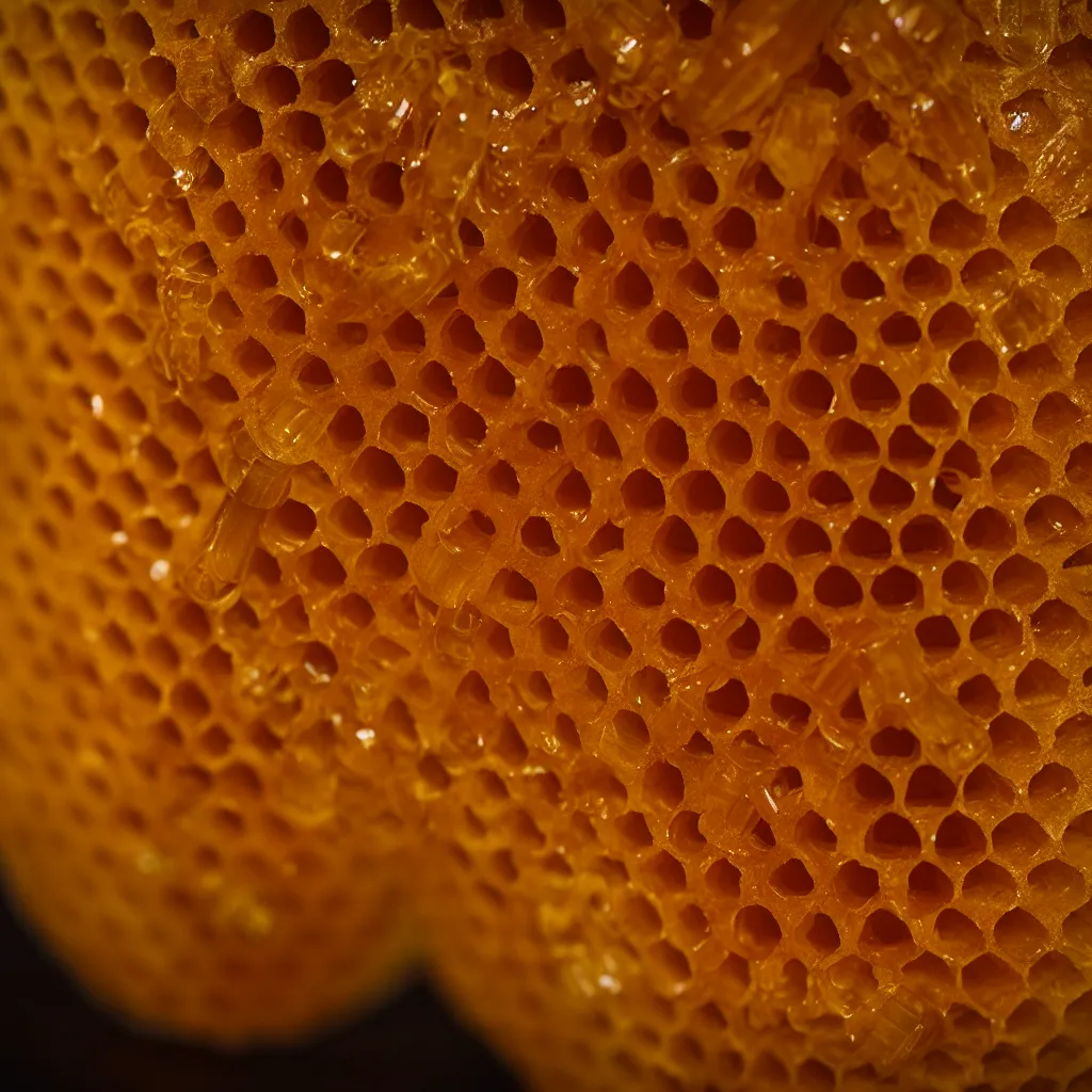 Prompt: real honeycomb traditional vase with honey by tomas gabzdil libertiny, product design, film still from the movie directed by denis villeneuve with art direction by zdzisław beksinski, telephoto lens, shallow depth of field