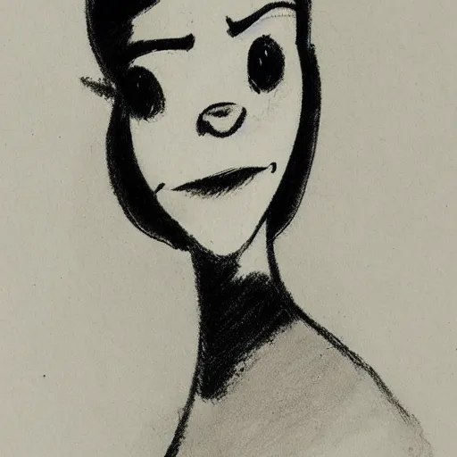 Image similar to milt kahl sketch of black hair cuban girl with dog nose