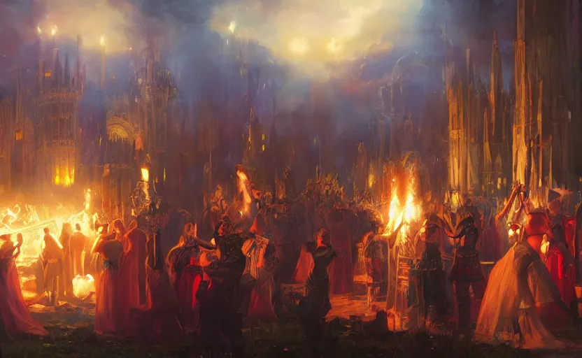 Prompt: medieval festival by kev walker and noah bradley and delphin enjolras and daniel f. gerhartz