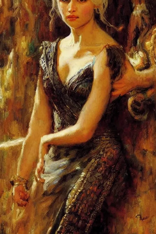 Image similar to portrait of daenerys targaryen by gaston bussiere.