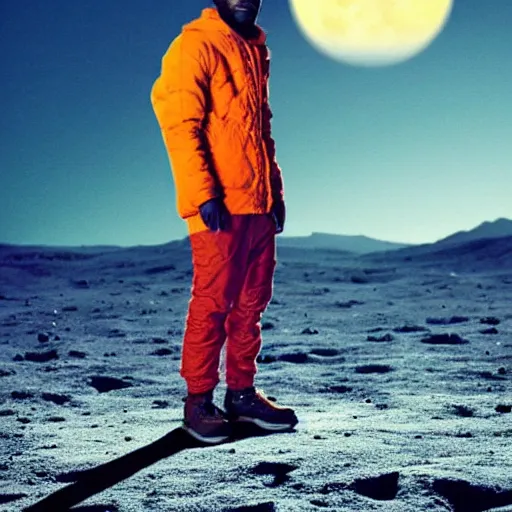 Prompt: Childish Gambino standing on the moon with earth in the back. Photorralistic.