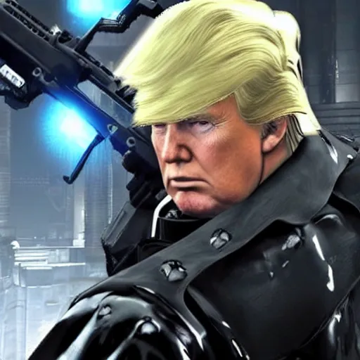 Prompt: donald trump in Metal Gear Rising: Revengeance