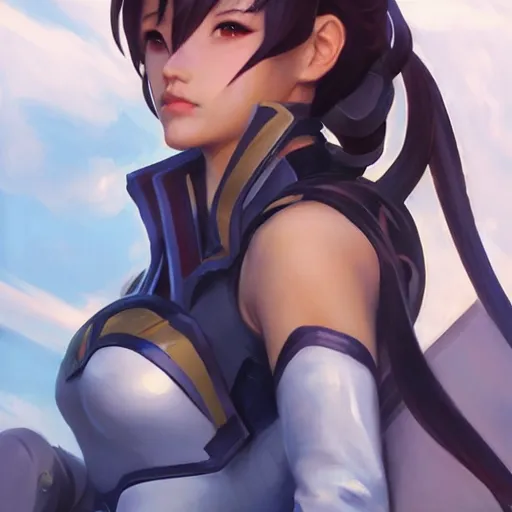 Image similar to greg manchess portrait painting of asuna yuuki as overwatch character, medium shot, asymmetrical, profile picture, organic painting, sunny day, matte painting, bold shapes, hard edges, street art, trending on artstation, by huang guangjian and gil elvgren and sachin teng