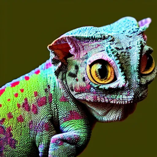 Prompt: a chameleon - cat - hybrid. animal photography,