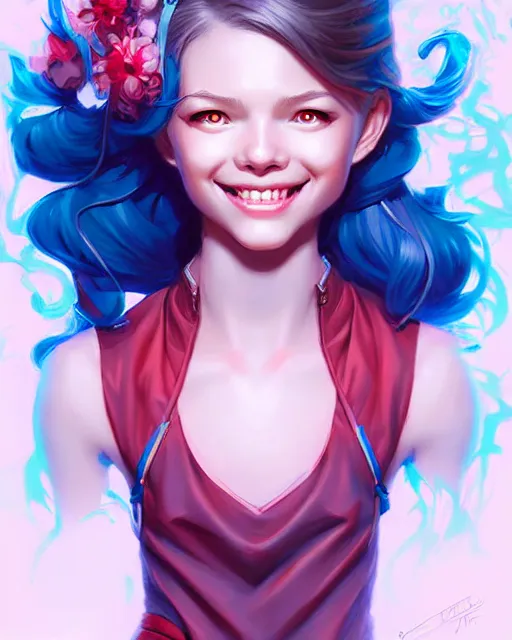 Image similar to digital art, fantasy portrait of smiling girl, by James Jean and by artgerm, by ross tran , ultradetailed, charachter design, concept art, trending on artstation,