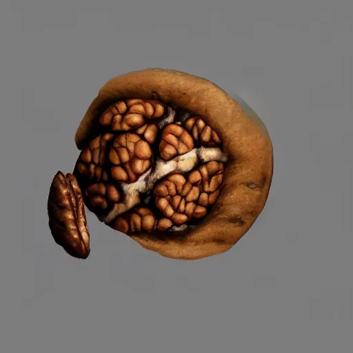 Image similar to a walnut bursting out of its shell, action shot, digital art, trending on artstation, intricate