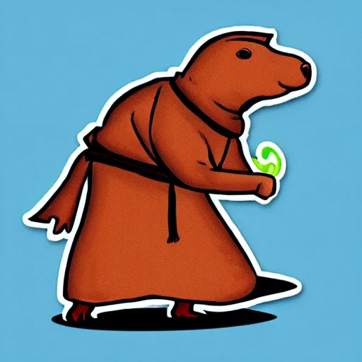 Image similar to a sticker illustration of a capybara wearing a sith robe