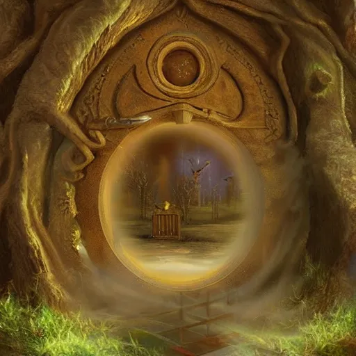 Image similar to beautiful matte painting of the doorway to another dimenstion, fantasy