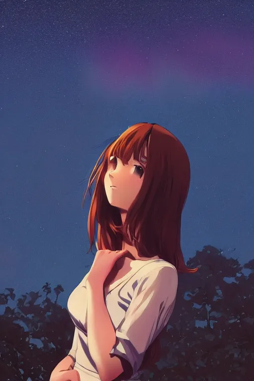 Prompt: a girl looking up at the night sky in awe, full shot, fine - face, realistic shaded perfect body, fine details. night setting. very anime style. realistic shaded lighting poster by ilya kuvshinov katsuhiro, magali villeneuve, artgerm, jeremy lipkin and michael garmash, rob rey and kentaro miura style, trending on art station