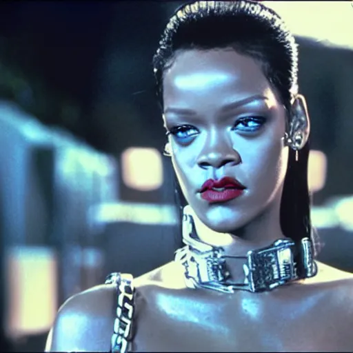 Prompt: rihanna as the t 1 0 0 0, liquid metal form in terminator 2 : judgment day ( 1 9 9 1 ), 8 k wide shot