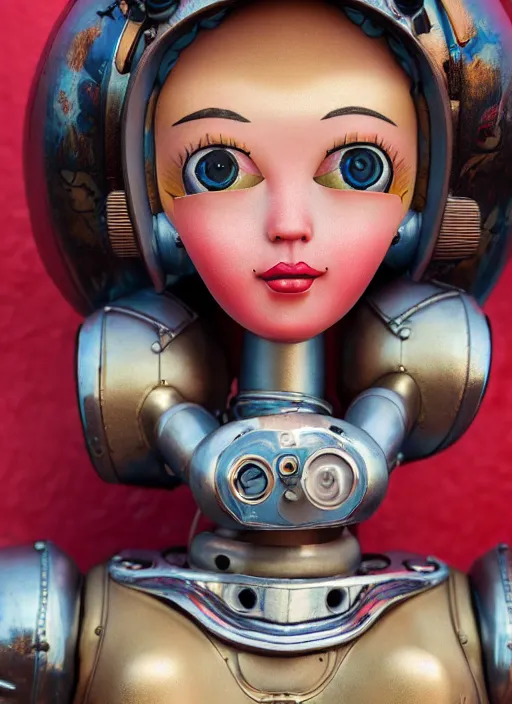 Image similar to highly detailed closeup, face profile portrait of a retro 1 9 5 0 s tin toy girl robot deep sea diver wearing a bikini, unreal engine, nicoletta ceccoli, mark ryden, earl norem, lostfish, global illumination, detailed and intricate environment