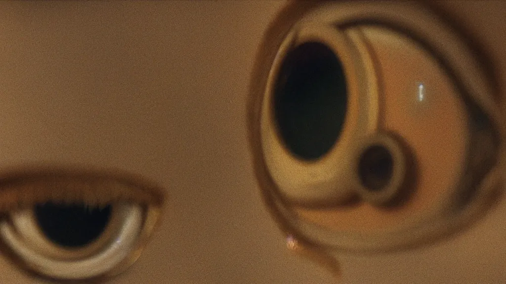 Prompt: we watch the strange creature search through our kitchen, film still from the movie directed by Denis Villeneuve with art direction by Zdzisław Beksiński, close up, telephoto lens, shallow depth of field, golden hour