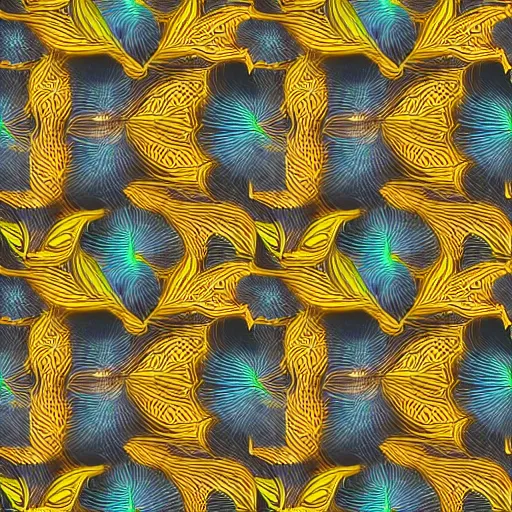 Prompt: chaos pattern + technology + multi material + 8k, on top of tropic leaf background