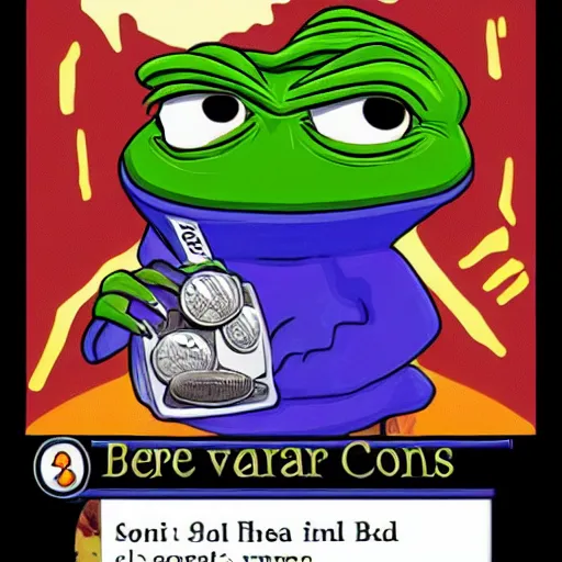 Prompt: pepe afraid of coins